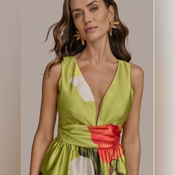 NWT Donna Karan New York Printed V-neck Floral Mikado Gown 14 Formal Wedding - Picture 4 of 16